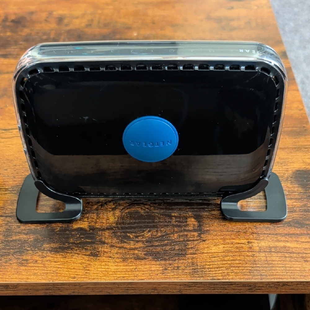 Netgear Black Router with Blue Highlight